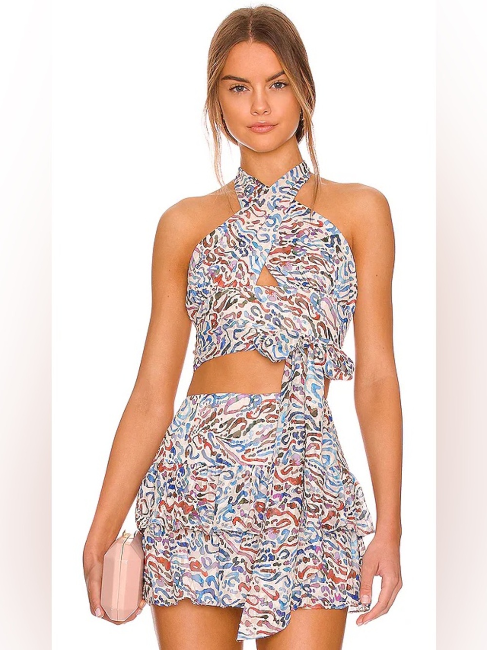 Amanda Uprichard x Revolve Lavera Skort and Top Matching Set Lynx Print Small